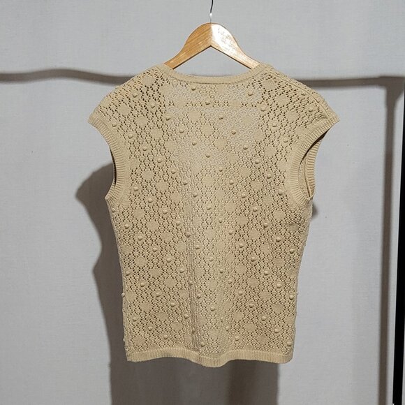 Ann Taylor LOFT crochet sweater vest open cardigan beige popcorn knit neutral - Picture 2 of 12